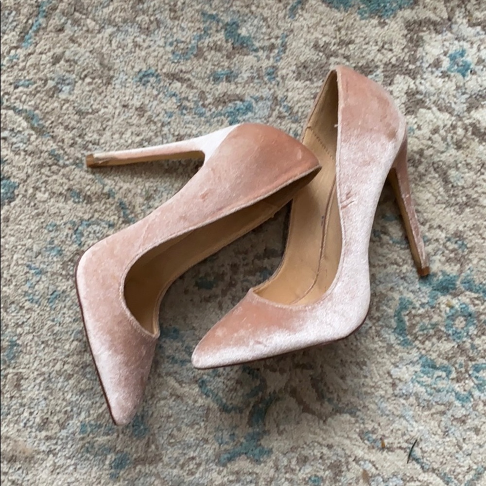 Powder pink velvet high heels
